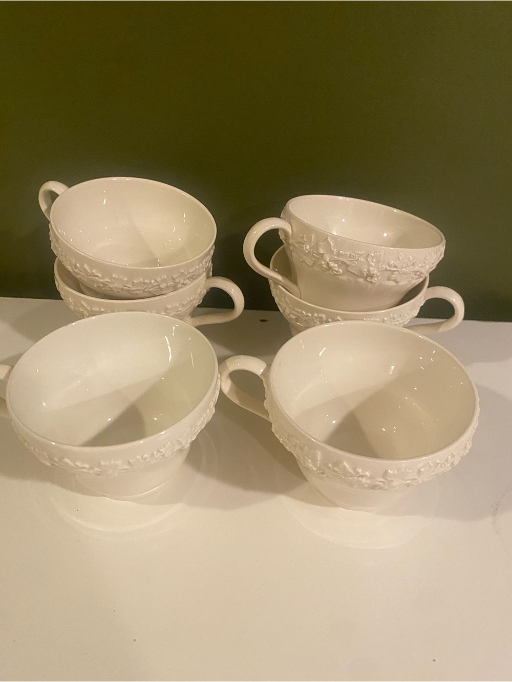 Elegant Vintage Westwood White Embossed Ceramic Tea Cups - Set of 6